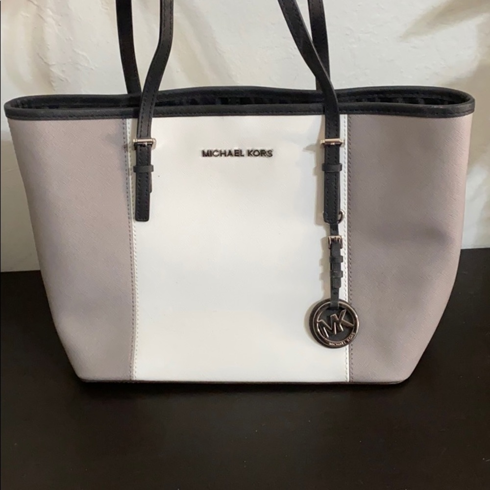 Grey and White Michael Kors Tote